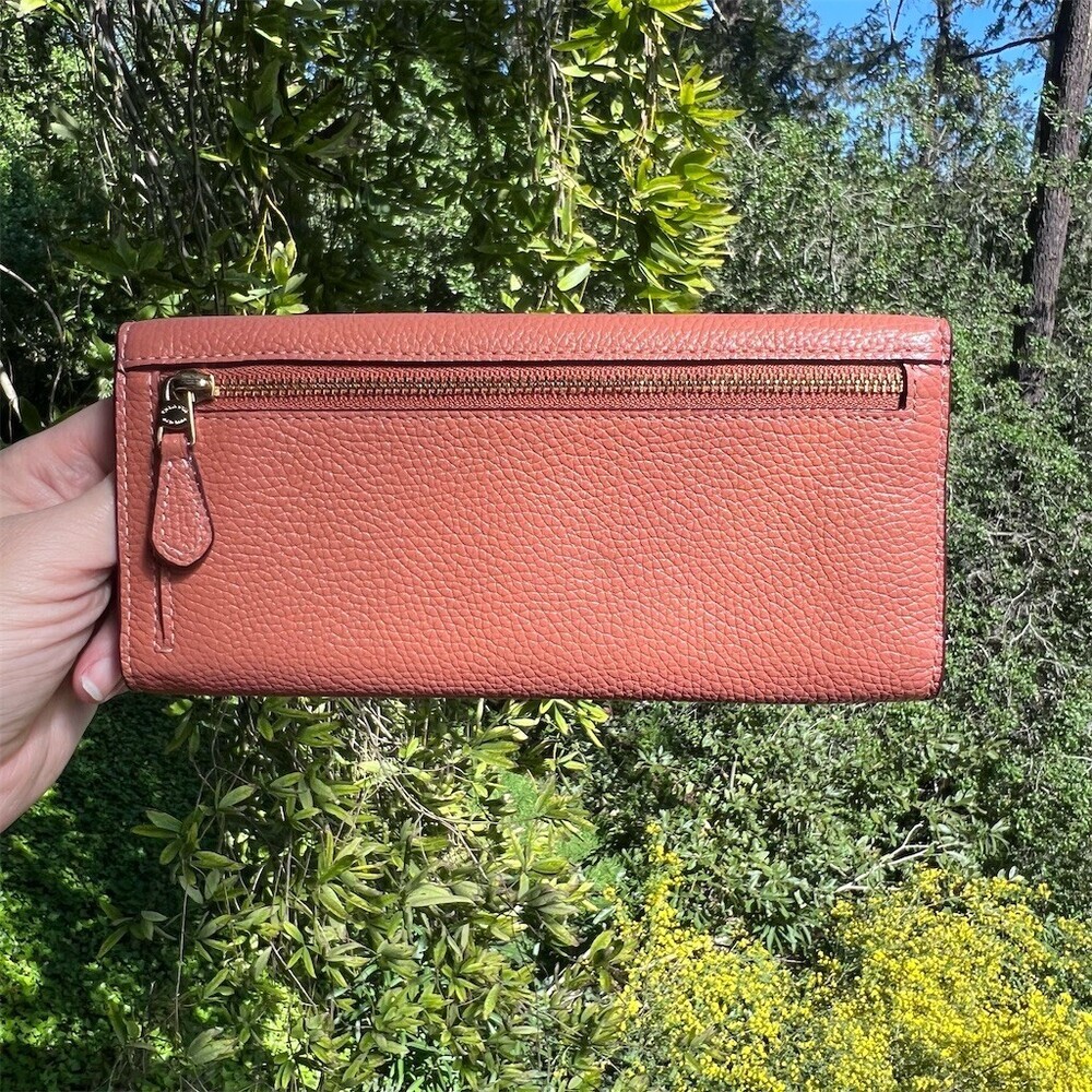COACH VINTAGE Trifold Wallet Pebble Leather Peach with Gold Hardware AUTHENTIC - Picture 2 of 8